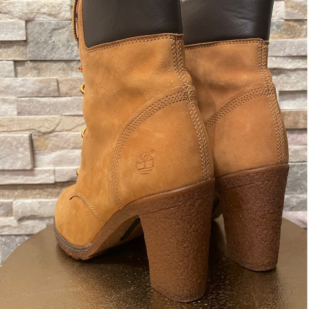 Timberland Lace-Up Heeled Boots | Wheat Nubuck, Stacked Heel, 7 - Picture 5 of 10